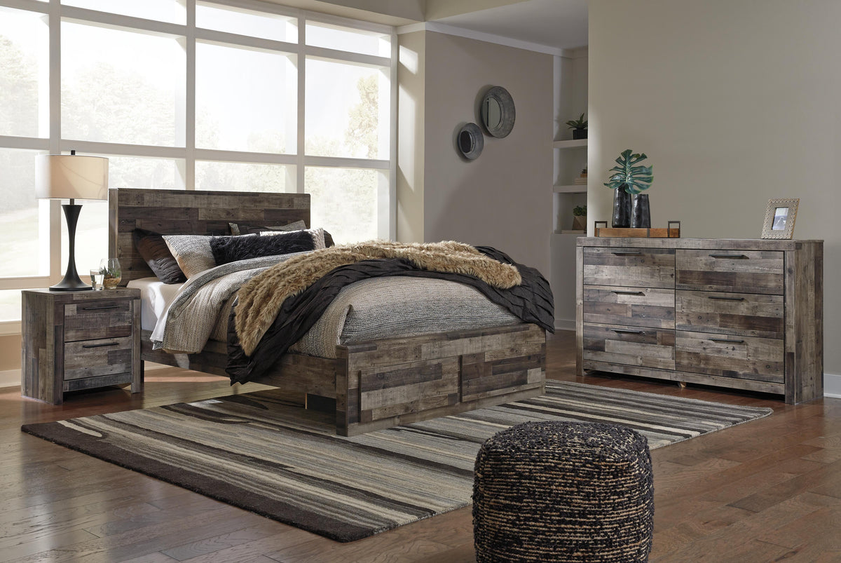 Derekson Queen Panel Storage Bed, Dresser and Nightstand - Multi Gray (2)