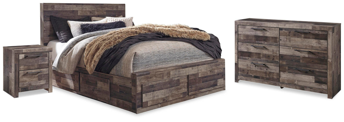 Derekson Queen Panel Storage Bed, Dresser and 2 Nightstand - Multi Gray (1)