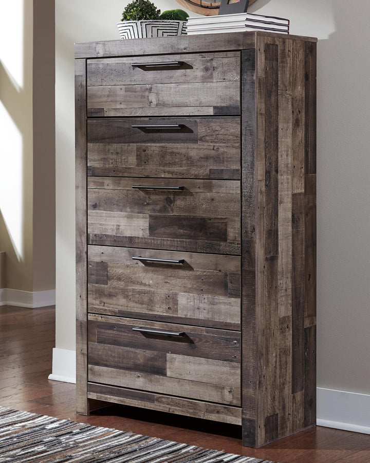 Derekson King Panel Bed, Dresser, Mirror and Chest - Multi Gray (10)