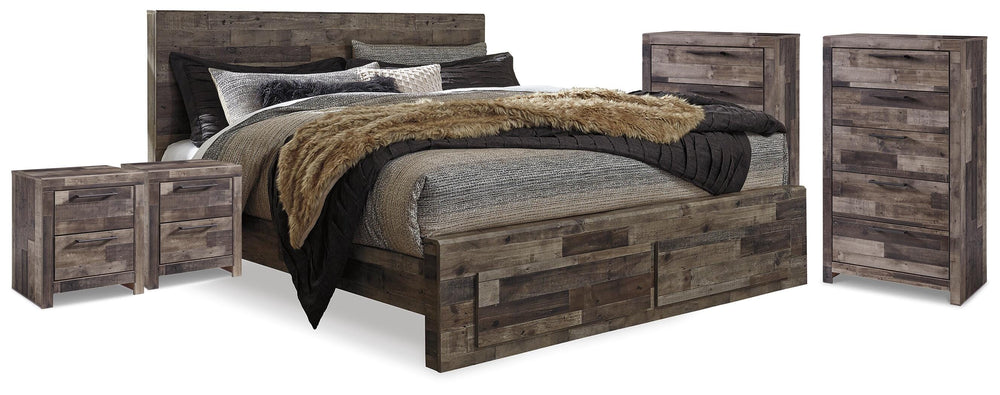 Derekson Queen Panel Storage Bed, 2 Chests and 2 Nightstands - Multi Gray (1)