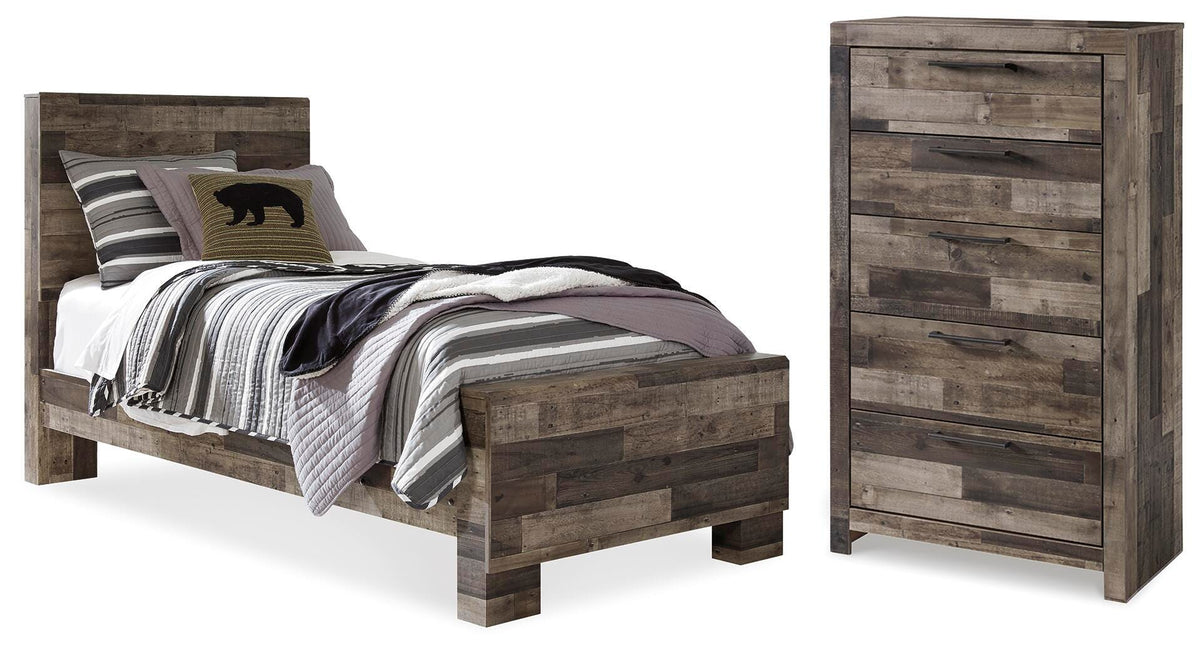 Derekson Twin Panel Bed and Chest - Multi Gray (1)