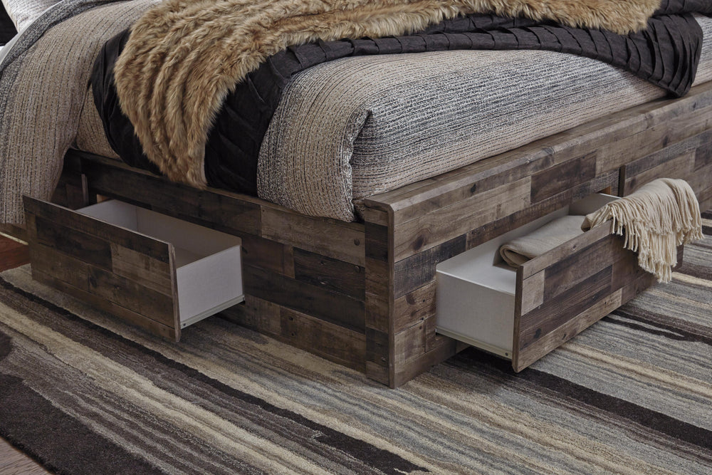 Derekson Queen Panel Bed with 4 Storage Drawers - Dark Gray (5)