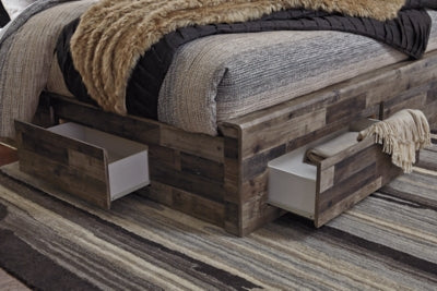 Derekson Queen Panel Bed with 4 Storage Drawers - Dark Gray