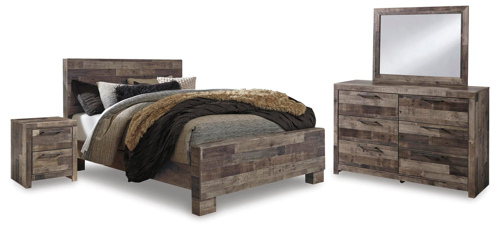 Derekson Queen Bed with Mirrored Dresser and Nightstand - Multi Gray (1)