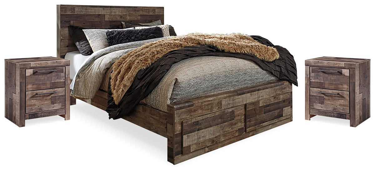 Derekson Queen Panel Storage Bed and 2 Nightstands - Multi Gray (1)