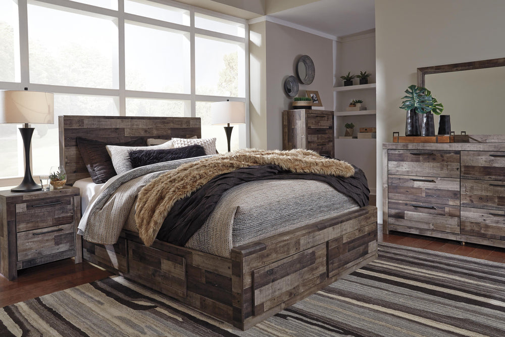 Derekson Queen Panel Bed with 4 Storage Drawers - Dark Gray (10)