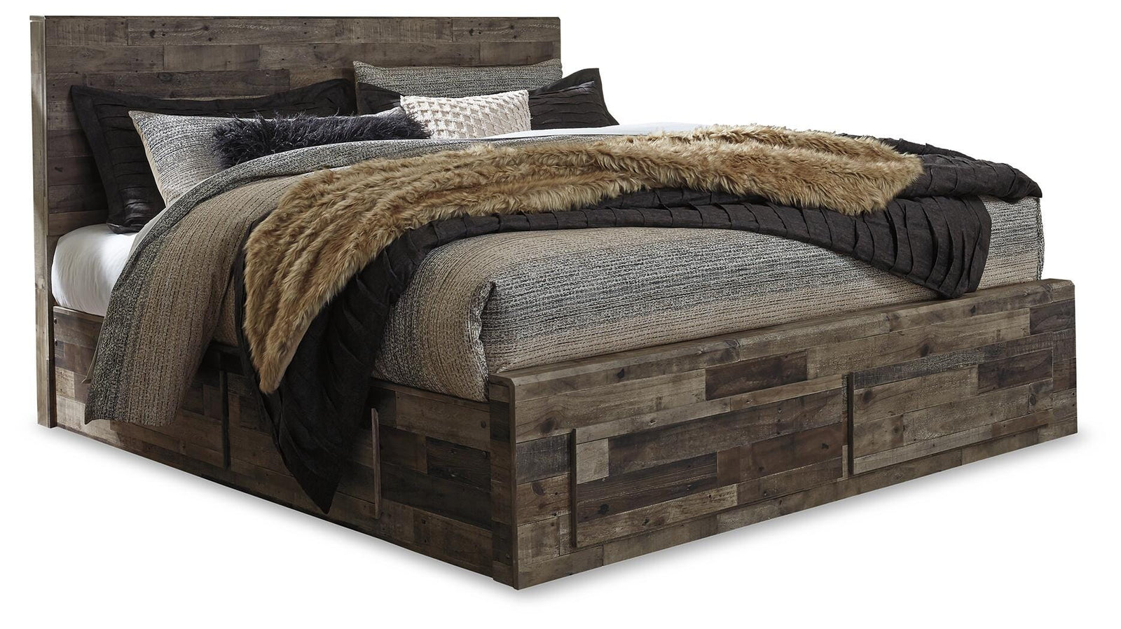 Derekson King Panel Bed with 4 Storage Drawers - Dark Gray (1)