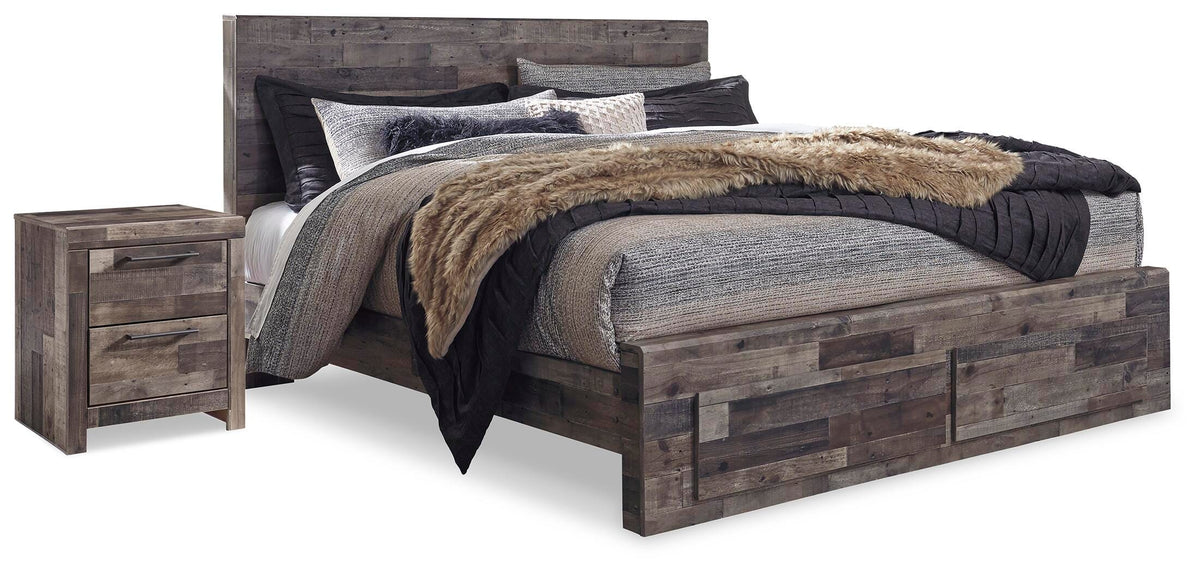 Derekson King Panel Storage Bed and 2 Nightstands - Multi Gray (1)