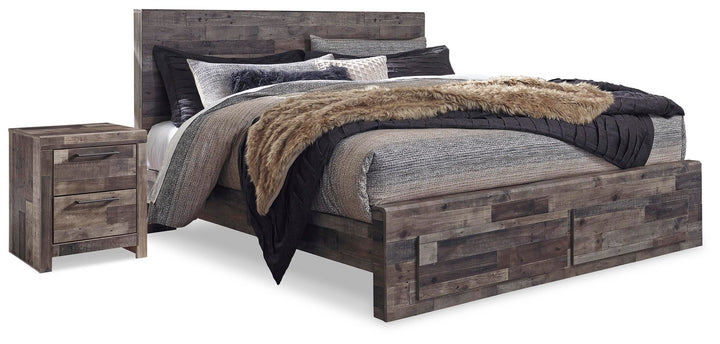 Derekson King Panel Storage Bed and 2 Nightstands - Multi Gray (1)