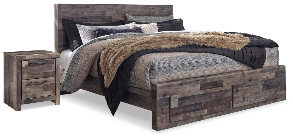 Derekson King Panel Storage Bed and 2 Nightstands - Multi Gray (1)