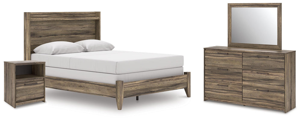 Elbrim Queen Panel Bed, Dresser, Mirror and Nightstand - Brown (1)