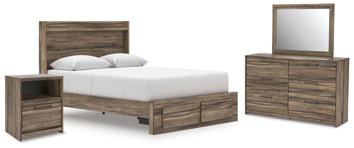 Elbrim Queen Panel Storage Bed, Dresser, Mirror and Nightstand - Brown (1)