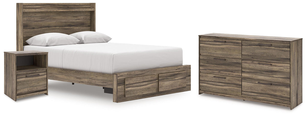Elbrim Queen Panel Storage Bed, Dresser and Nightstand - Brown (1)