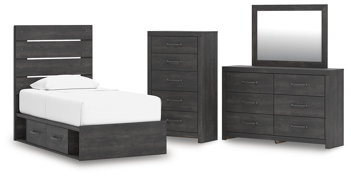 Hollivern Twin Panel Storage Bed, Dresser, Mirror and Chest (1)