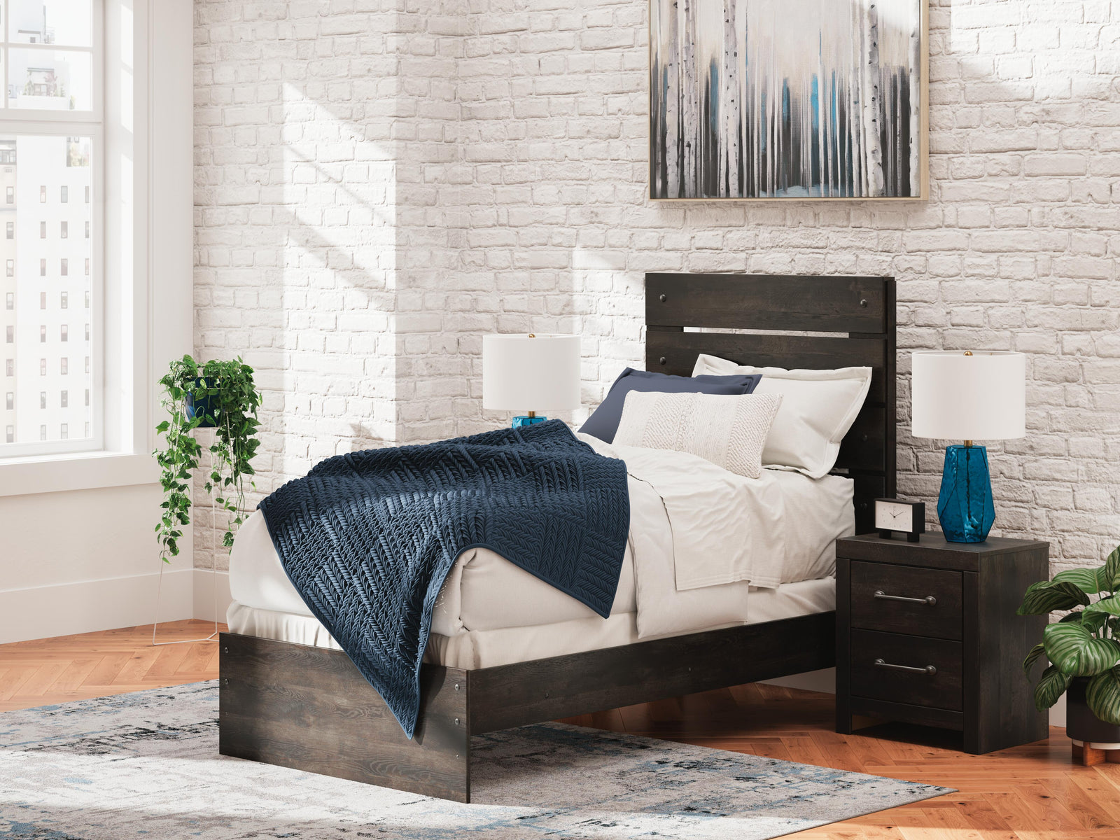 Hollivern Twin Panel Bed - Dark Gray (2)