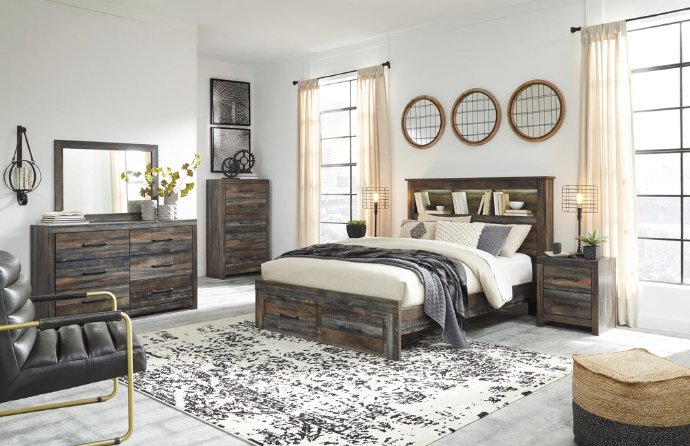 Drystan Queen Bookcase Bed with 2 Storage Drawers - Multi (3)