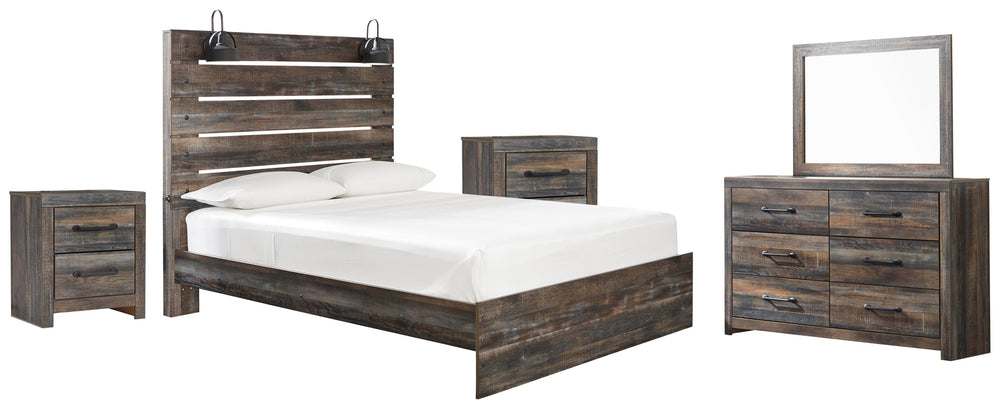 Drystan Queen Panel Bed, Dresser, Mirror and 2 Nightstands - Multi (1)
