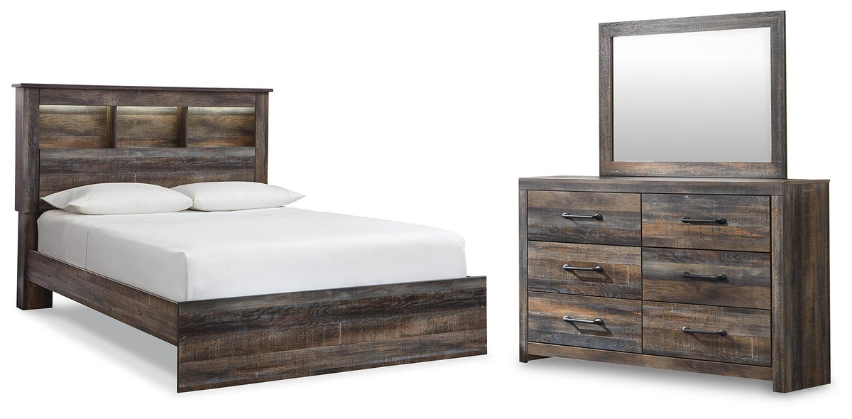 Drystan Queen Bookcase Panel Bed, Dresser and Nightstand