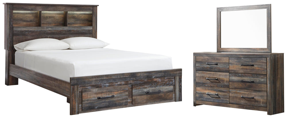 Drystan Queen Bookcase Storage Bed, Dresser and Mirror (1)