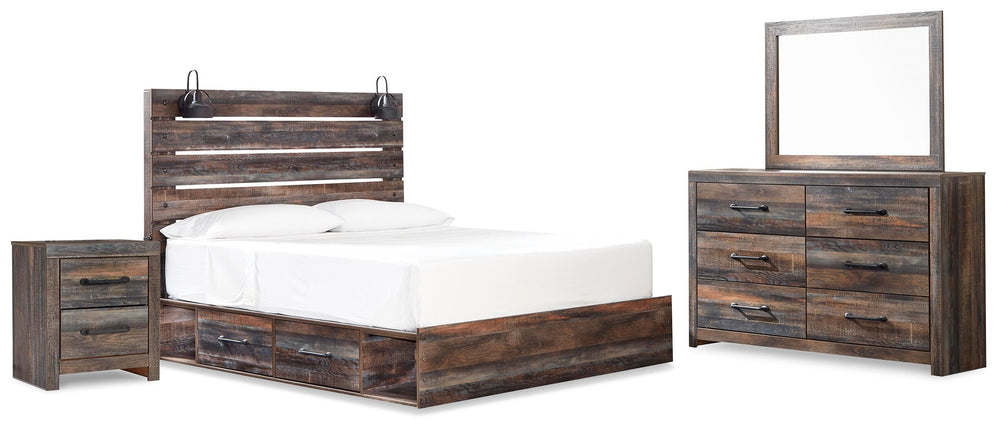 Drystan Queen Panel Bed with Storage, Dresser and Mirror - Multi (2)