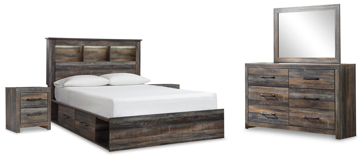 Drystan Queen Bookcase Storage Bed, Dresser, Mirror and 2 Nightstands - Multi (1)