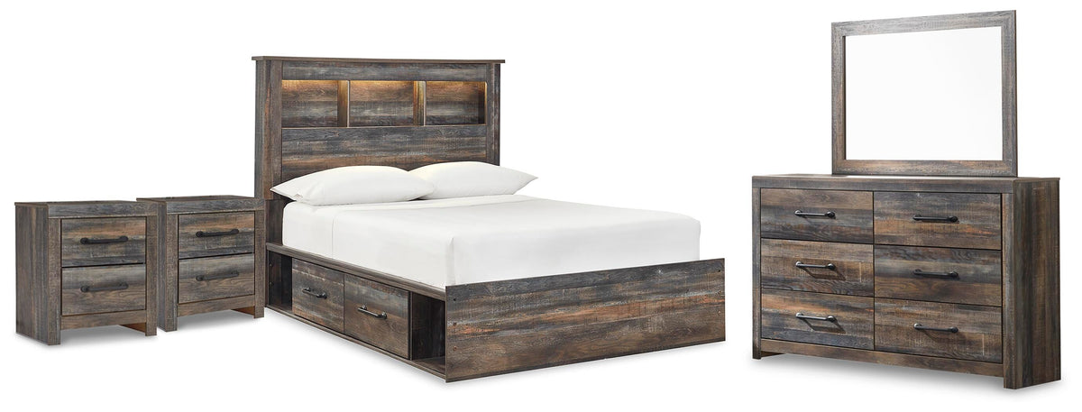 Drystan Full Bookcase Storage Bed, Dresser, Mirror and 2 Nightstands - Multi (1)