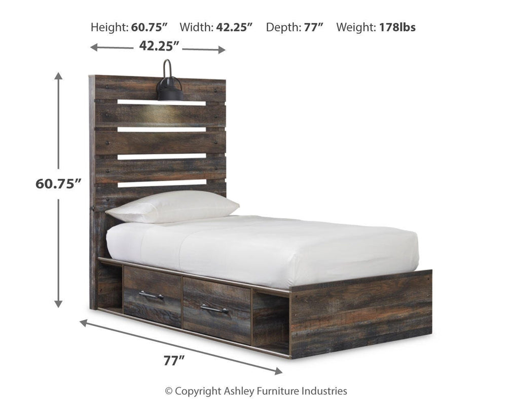 Drystan Twin Panel Bed with 2 Storage Drawers - Multi (4)