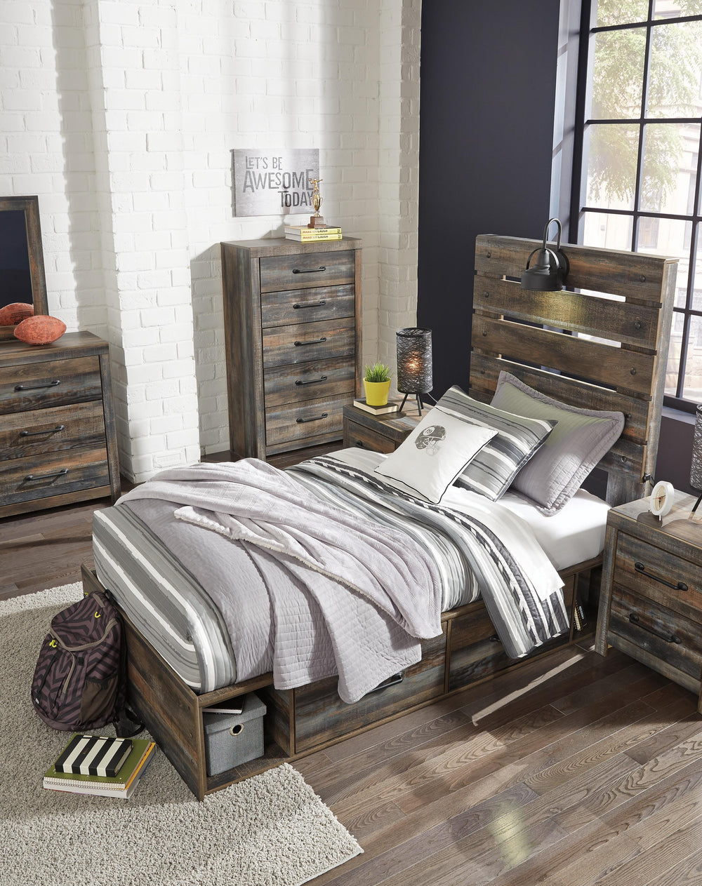 Drystan Twin Panel Bed with 2 Storage Drawers - Multi (6)