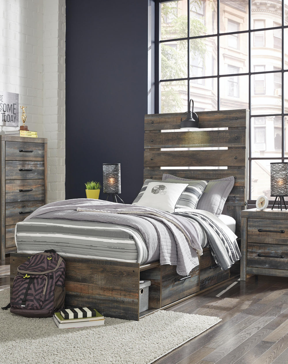 Drystan Twin Panel Bed with 2 Storage Drawers - Multi (3)