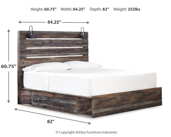 Drystan King Panel Bed with Storage, Dresser, Mirror and Nightstand - Multi (8)