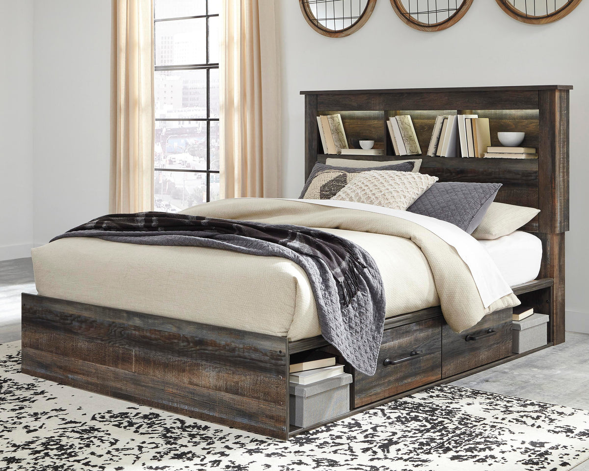 Drystan Queen Bookcase Bed with 2 Storage Drawers - Multi (2)