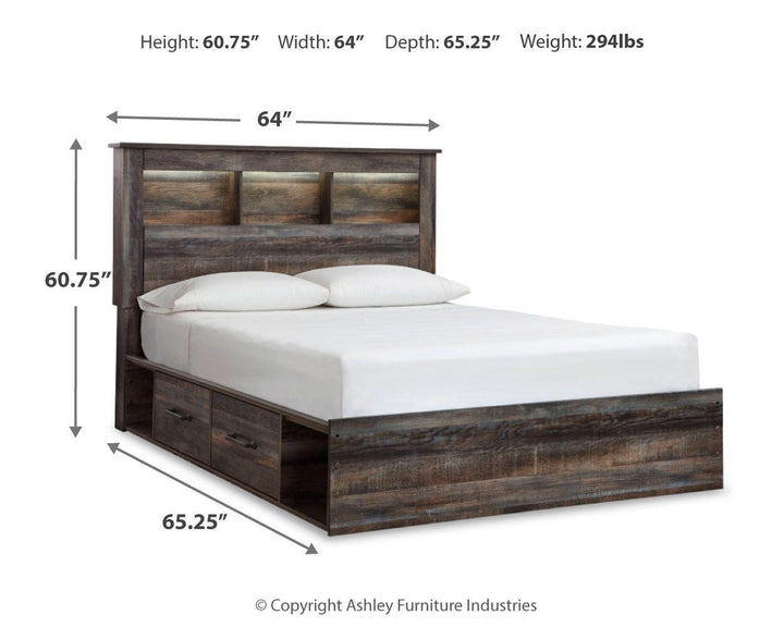 Drystan Queen Bookcase Bed with 4 Storage Drawers - Multi (4)