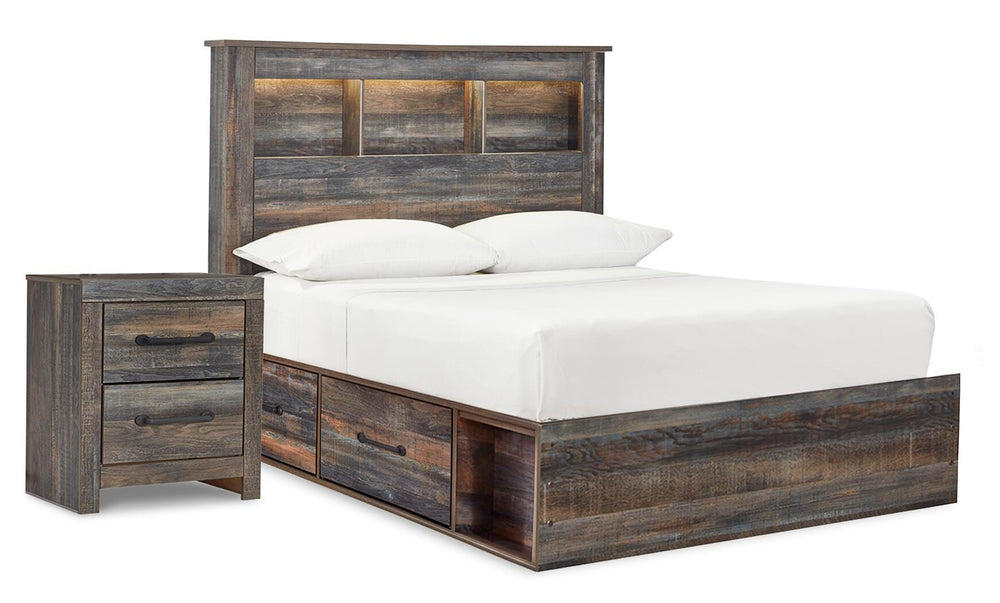 Drystan Full Bookcase Bed with 2 Sided Storage and Nightstand - Multi (1)