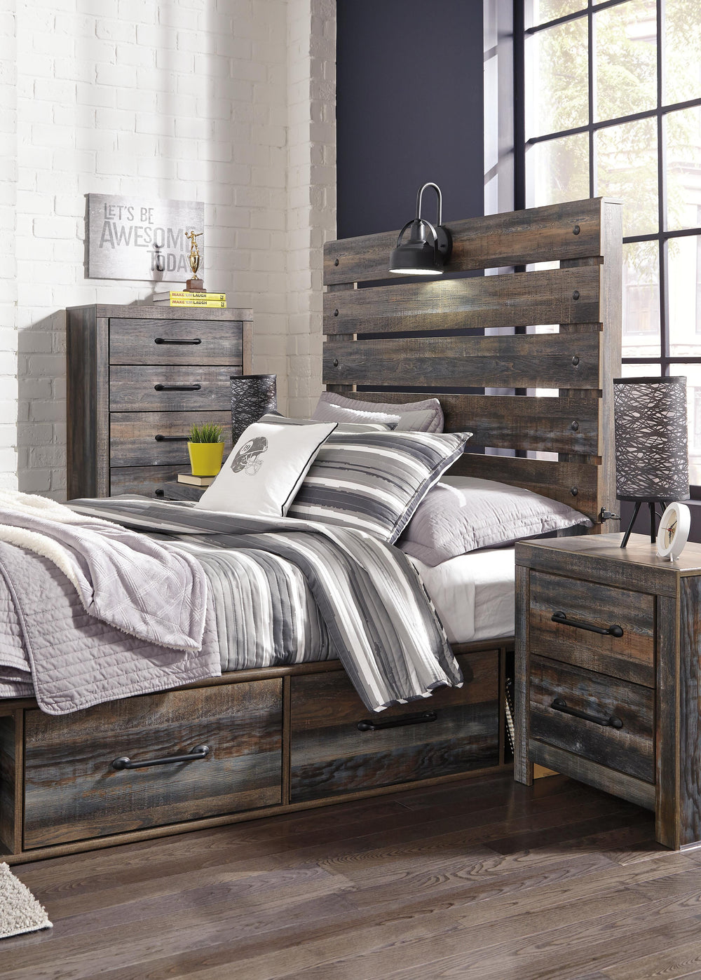 Drystan Full Panel Bed with 2 Storage Drawers - Multi (6)