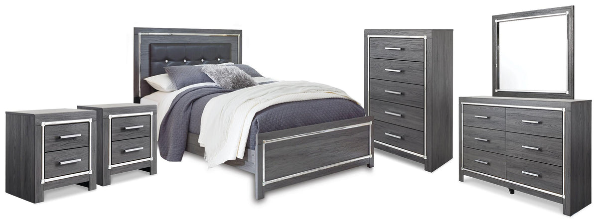 Lodanna Queen Panel Bed, Dresser, Mirror, Chest and 2 Nightstands - Gray (1)