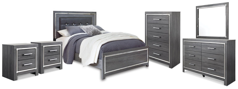 Lodanna Queen Panel Bed, Dresser, Mirror, Chest and 2 Nightstands - Gray (1)
