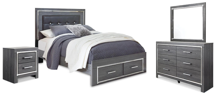 Lodanna Queen Upholstered Panel Storage Bed, Dresser, Mirror, and Nightstand - Gray (1)