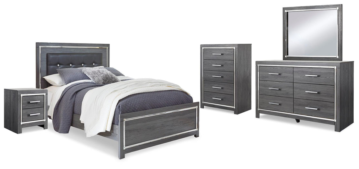 Lodanna Queen Panel Bed, Dresser, Mirror, Chest and Nightstand - Gray (1)