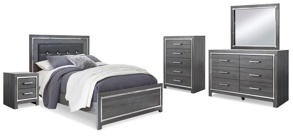 Lodanna Queen Panel Bed, Dresser, Mirror, Chest and Nightstand - Gray (1)