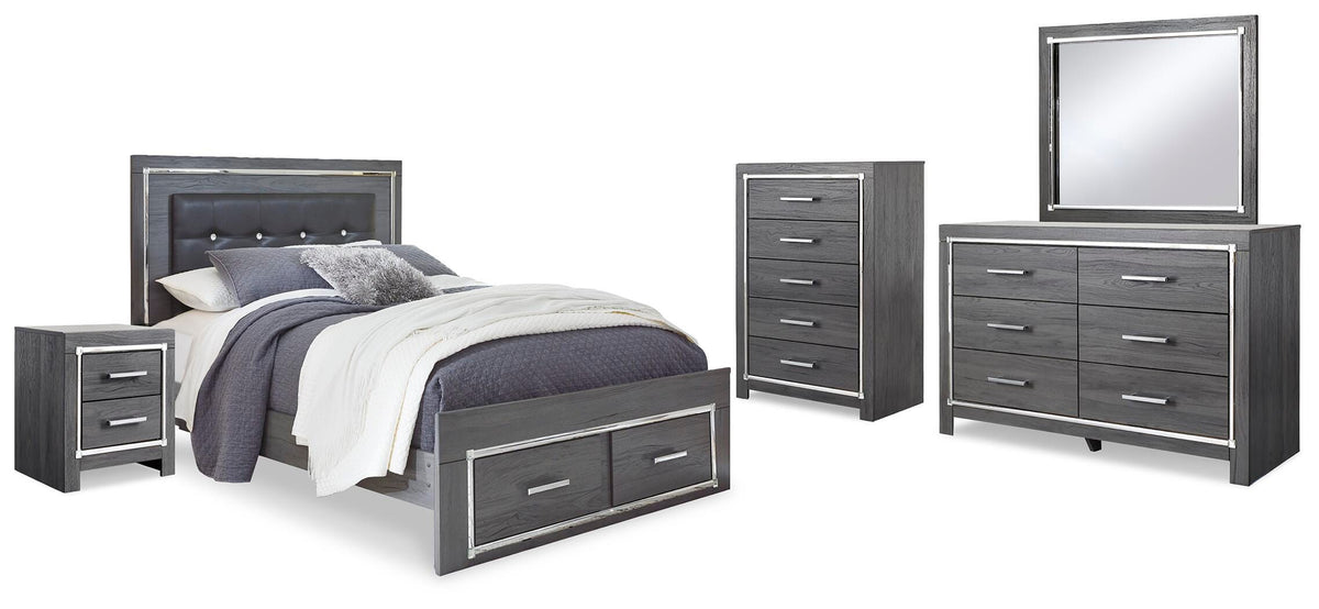 Lodanna Queen Panel Storage Bed, Dresser, Mirror, Chest and Nightstand - Gray (2)