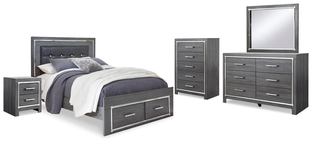 Lodanna Queen Panel Storage Bed, Dresser, Mirror, Chest and Nightstand - Gray (2)