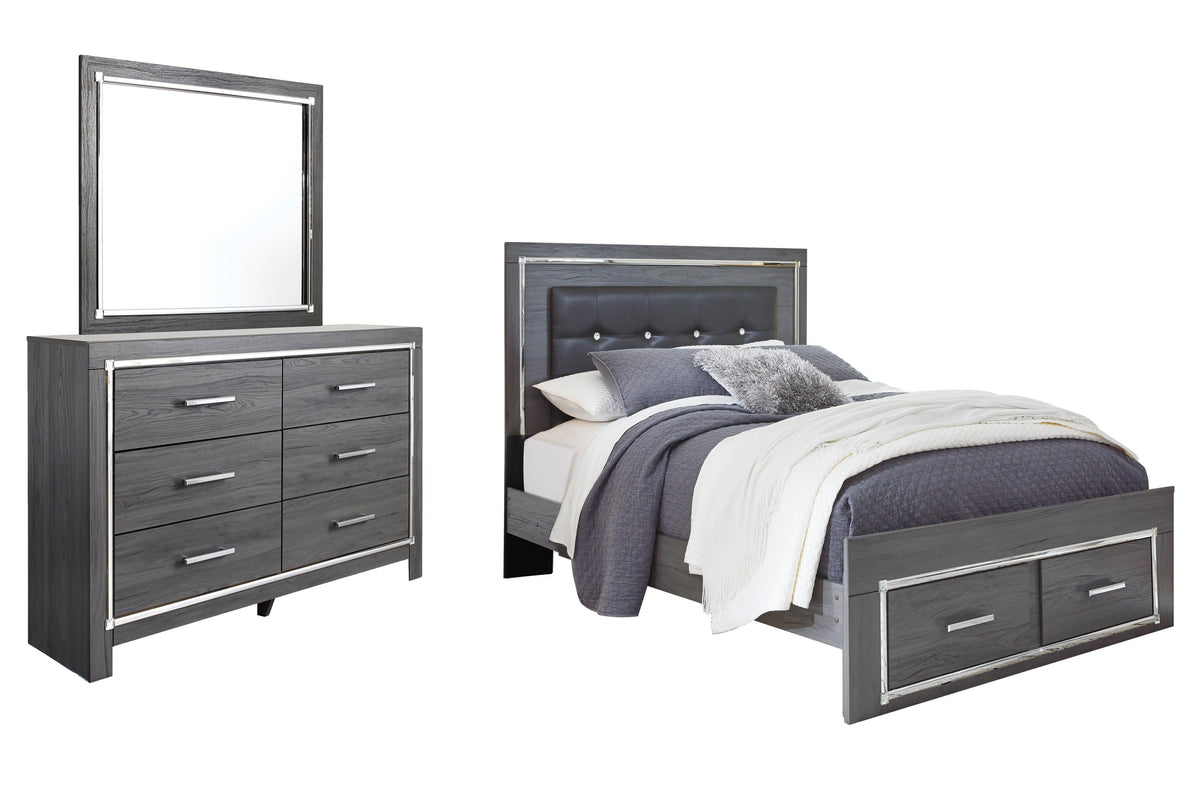 Lodanna Queen Upholstered Panel Storage Bed, Dresser and Mirror (1)