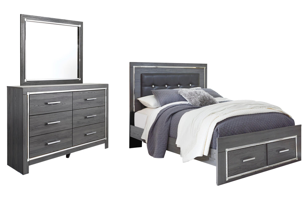 Lodanna Queen Upholstered Panel Storage Bed, Dresser and Mirror (1)