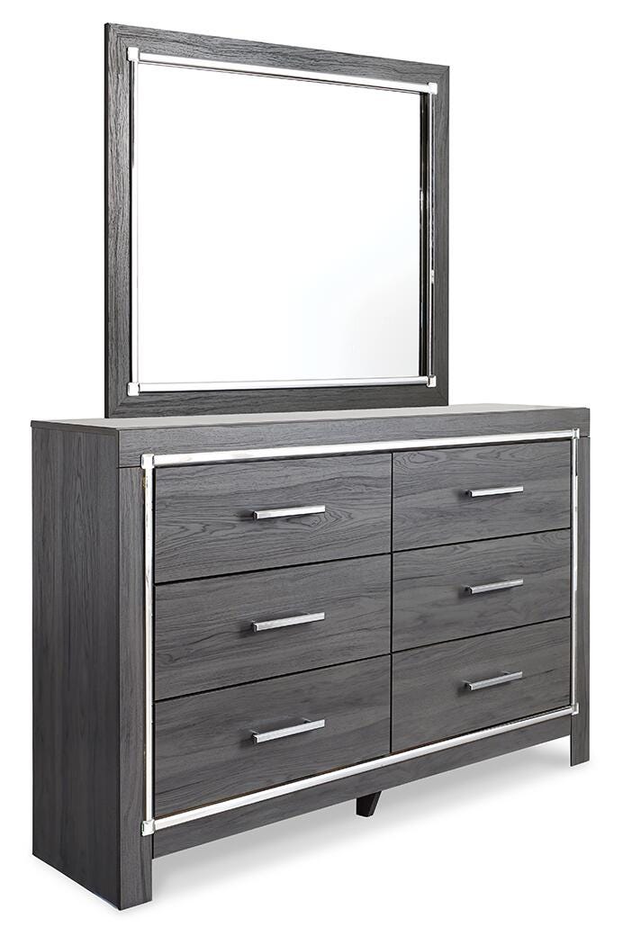 Lodanna Full Upholstered Panel Bed, Dresser, Mirror, and Nightstand - Gray (2)