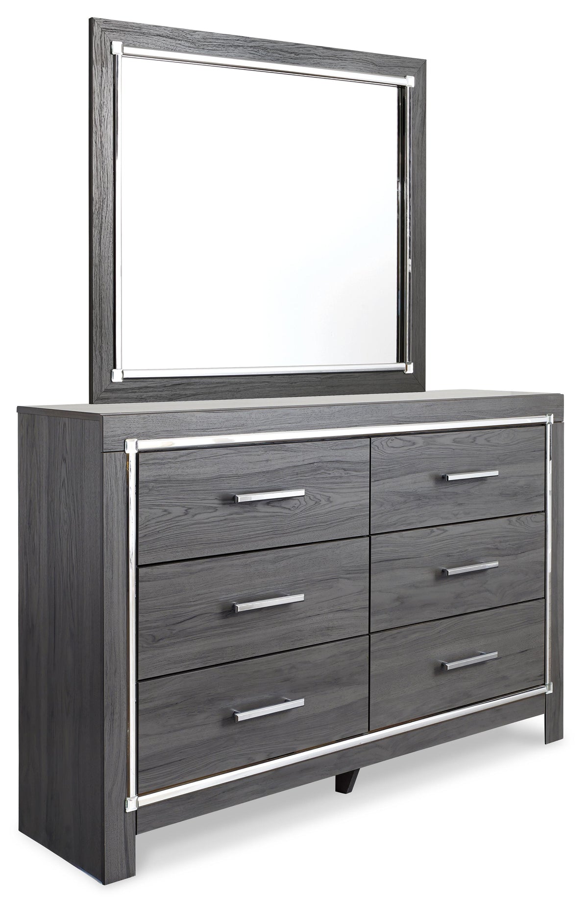 Lodanna King Upholstered Panel Bed, Dresser, Mirror and Nightstand - Gray (2)