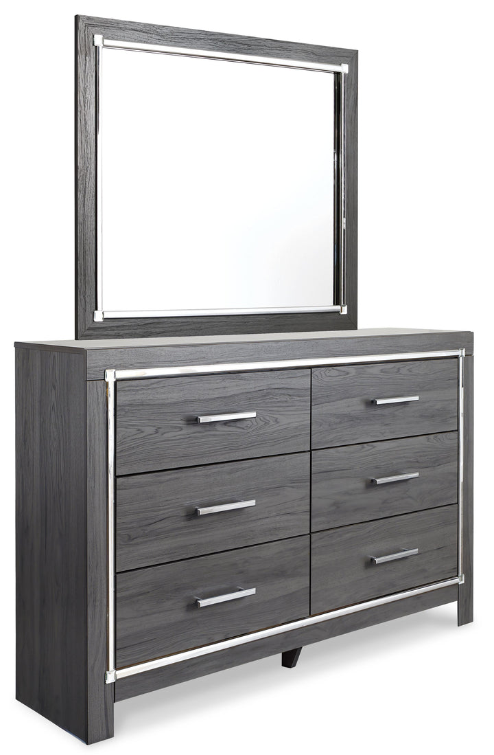 Lodanna King Upholstered Panel Bed, Dresser, Mirror and Nightstand - Gray (2)
