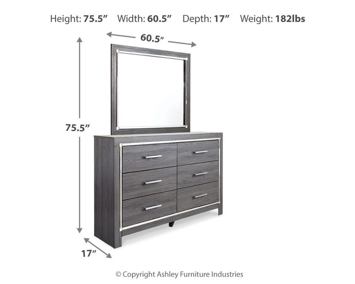 Lodanna King Upholstered Panel Bed, Dresser, Mirror and Nightstand - Gray (5)