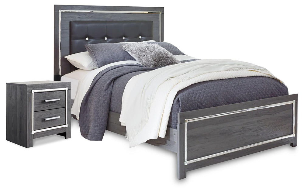 Lodanna Queen Panel Bed and Nightstand - Gray (1)