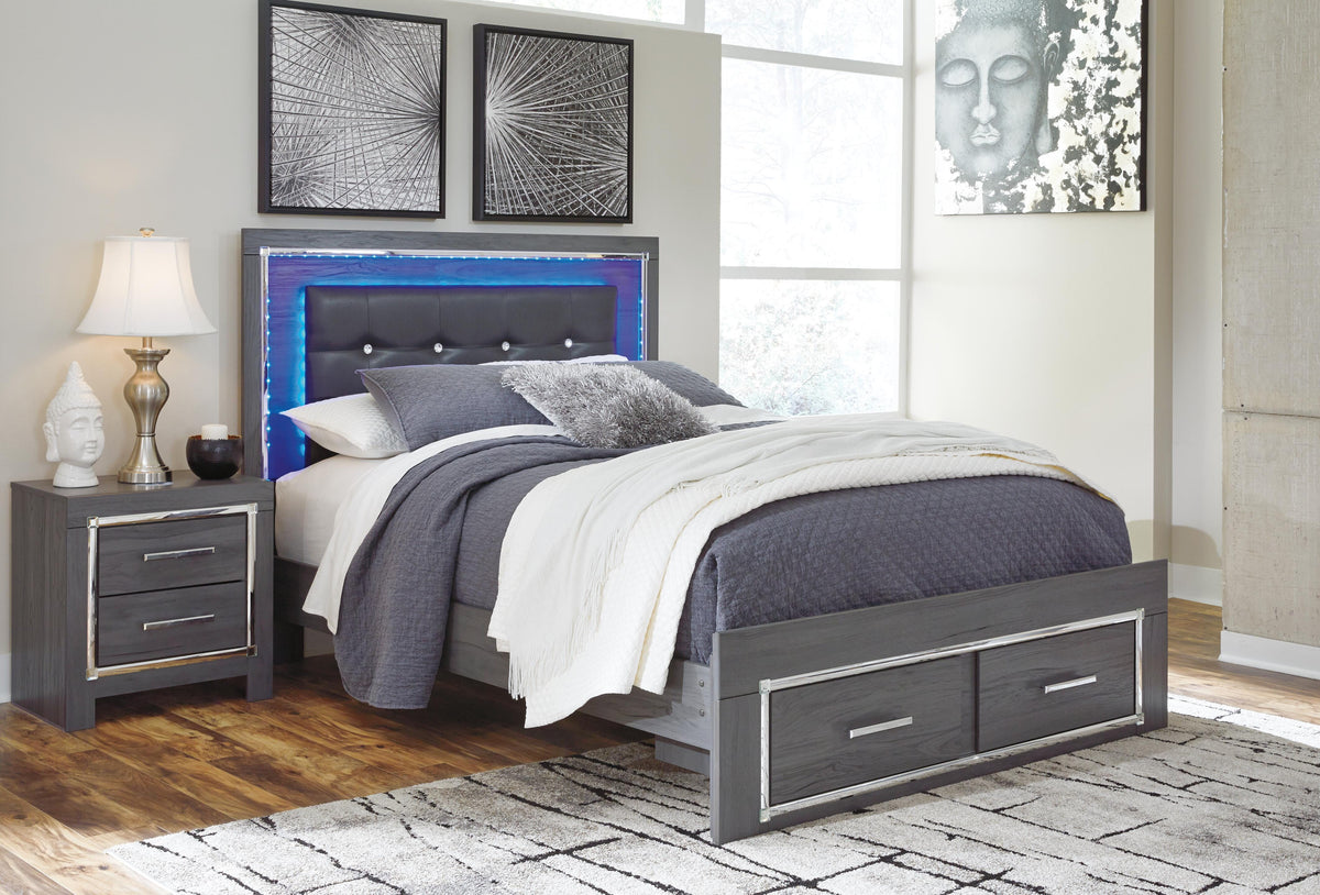 Lodanna Queen Panel Bed with 2 Storage Drawers - Gray (2)