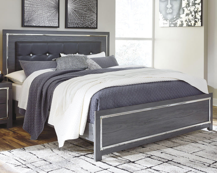 Lodanna King Upholstered Panel Bed, Dresser, Mirror and Nightstand - Gray (3)